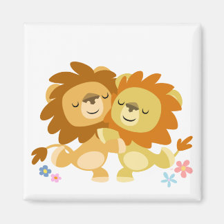 Two Cute Cartoon Lions Tango Magnet