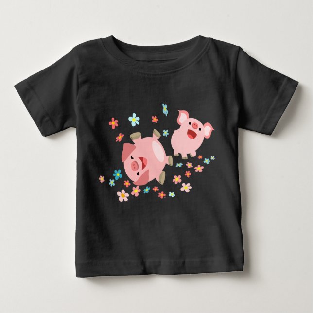 Two Cute Cartoon Pigs in Spring Baby T-Shirt (Front)