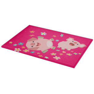 Two Cute Cartoon Pigs in Spring Cutting Board