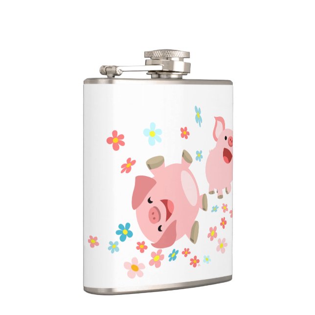 Two Cute Cartoon Pigs in Spring Hip Flask (Right)
