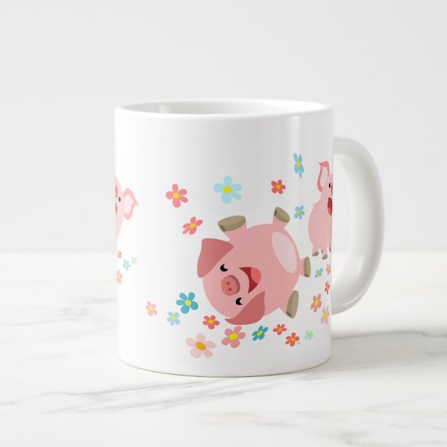 Two Cute Cartoon Pigs in Spring Jumbo Mug (Front Right)
