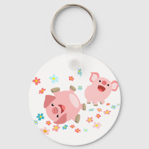 Two Cute Cartoon Pigs in Spring Keychain