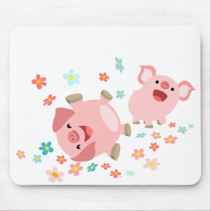 Two Cute Cartoon Pigs in Spring Mousepad