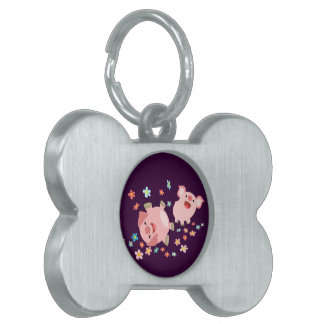 Two Cute Cartoon Pigs in Spring Pet Tag
