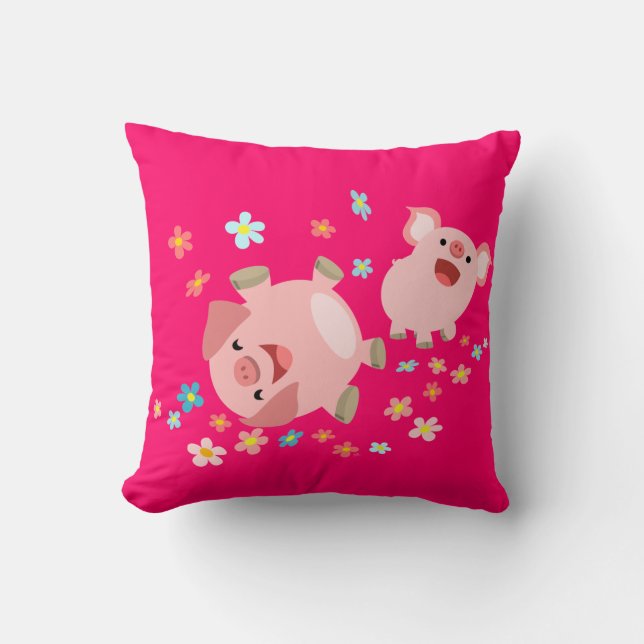 Two Cute Cartoon Pigs in Spring Pillow (Front)