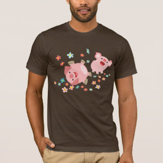 Two Cute Cartoon Pigs in Spring T-Shirt