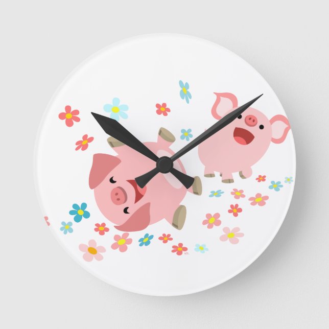 Two Cute Cartoon Pigs in Spring Wall Clock (Front)