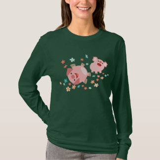 Two Cute Cartoon Pigs in Spring Women T-Shirt