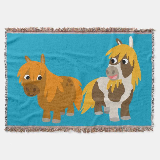 Two Cute Cartoon Ponies Throw Blanket (Front)
