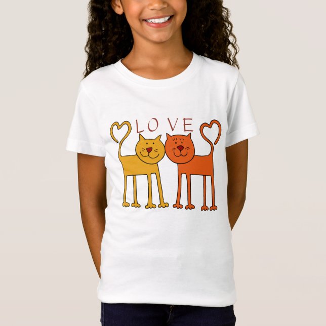 Two Cute Cats With Hearts T-shirt (Front)