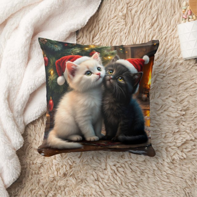 Two cute Christmas kitten with Santa hats Cushion (Blanket)