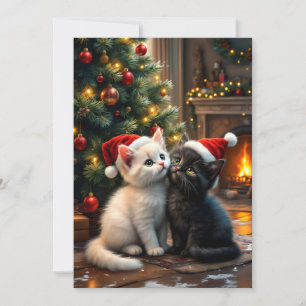 Two cute Christmas kittens with Santa hats Holiday Card