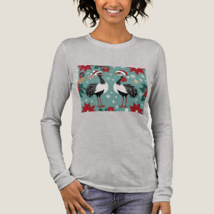 Two Cute Christmas Ostriches In Santa Hats Tri-Blend Shirt