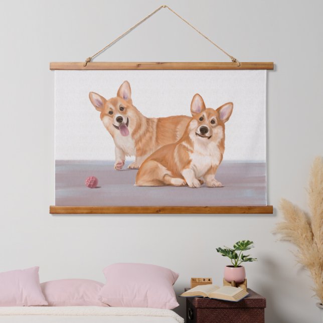 Two Cute Corgis Hanging Tapestry (Bedroom)