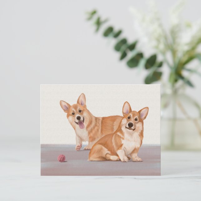 Two Cute Corgis Postcard (Standing Front)