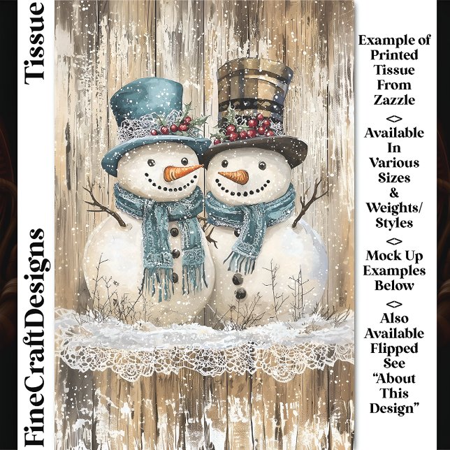 Two Cute Country Christmas Snowmen DY9R Decoupage Tissue Paper (Creator Uploaded)