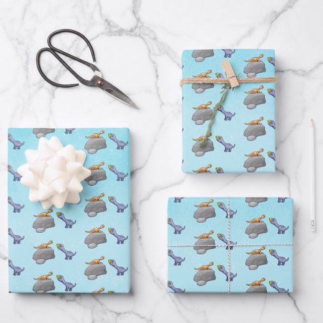 Two Cute Dinosaurs Wrapping Paper Sheet (Front)