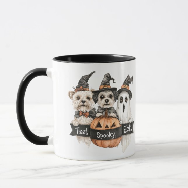 Two Cute Dogs and Ghost Halloween Mug (Left)