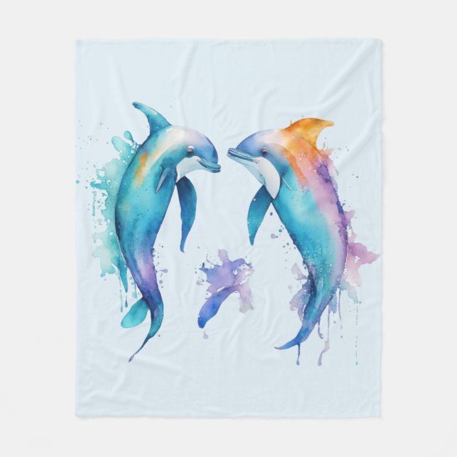 Two cute dolphins fleece blanket (Front)