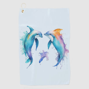 Two cute dolphins golf towel
