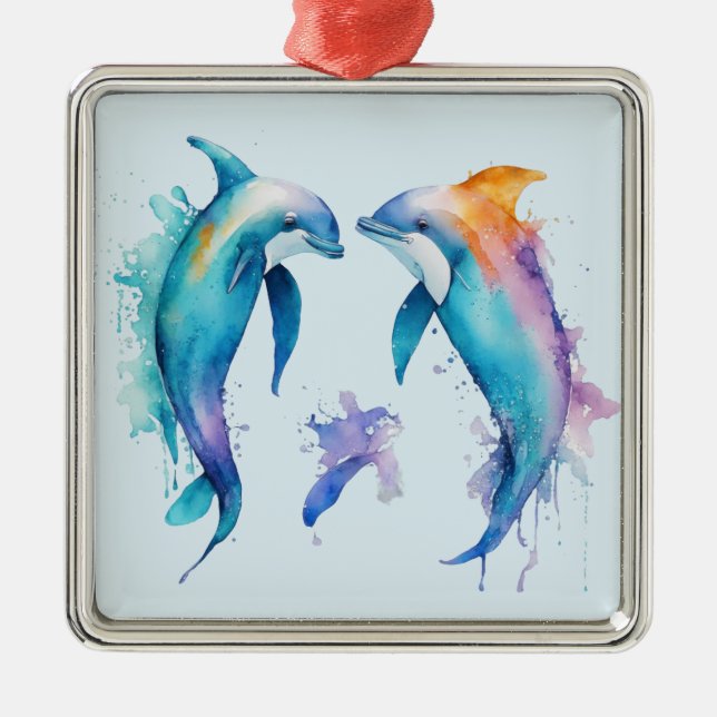 Two cute dolphins metal tree decoration (Front)