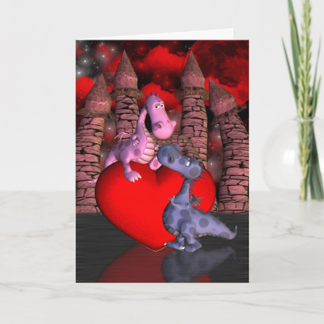 two cute dragons, one on a heart one looking up va card (Front)