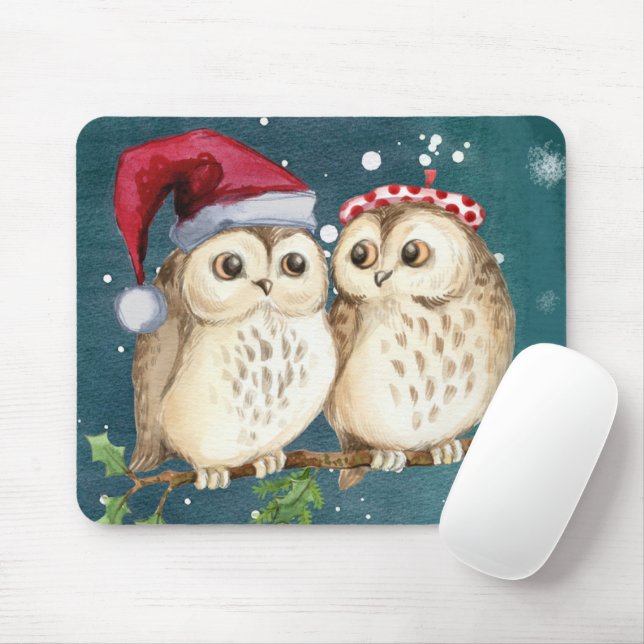 Two cute drawn Owls Mouse Pad (With Mouse)