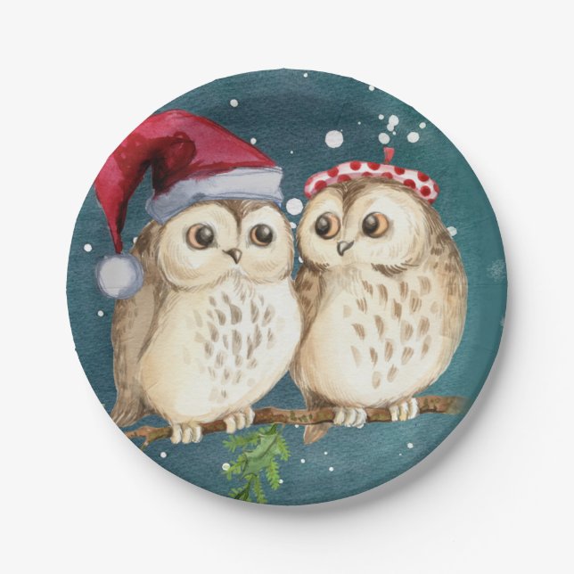 Two cute drawn Owls Paper Plate (Front)