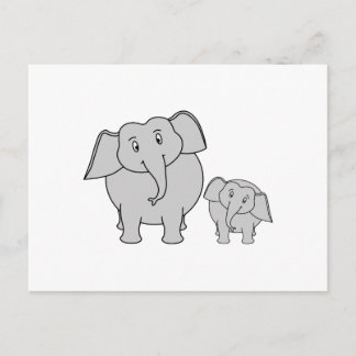 Two Cute Elephants. Cartoon. Postcard