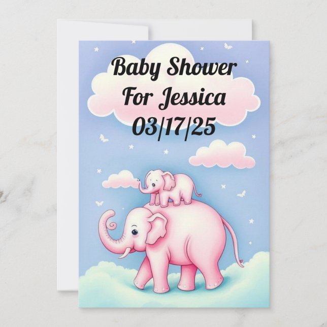 Two Cute Elephants  Invitation (Front)