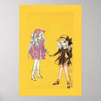 Two cute fashion girls with hats poster