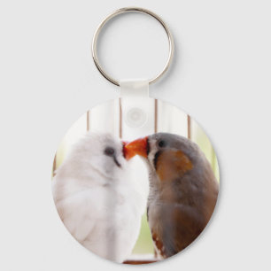 Two Cute Finch Birds in Cage Key Ring