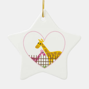 Two cute giraffes in a dotted heart Mother Child Ceramic Tree Decoration
