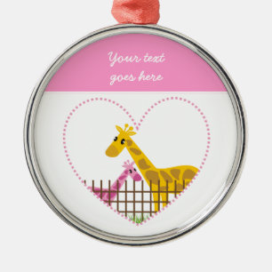 Two cute giraffes in a dotted heart Mother Child Metal Tree Decoration