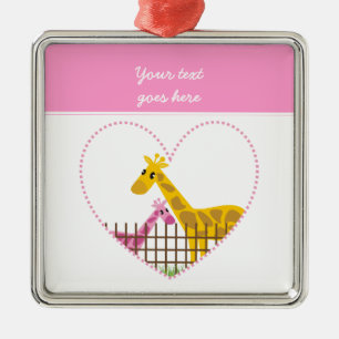 Two cute giraffes in a dotted heart Mother Child Metal Tree Decoration