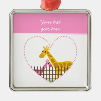 Two cute giraffes in a dotted heart Mother Child Metal Tree Decoration