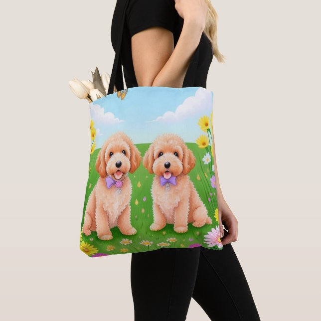 Two Cute Goldendoodles Tote Bag (Close Up)