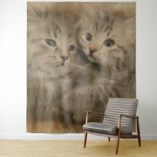 Two Cute Grey Striped Kittens In Watercolor Tapestry