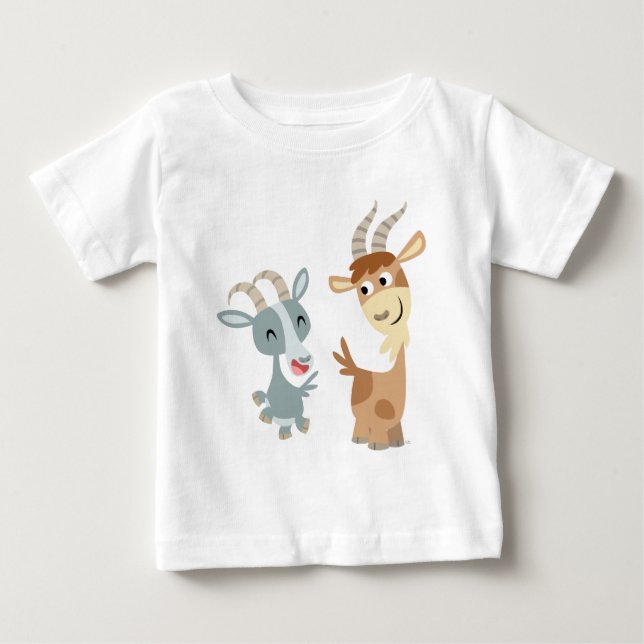Two Cute Happy Cartoon Goats Baby T-Shirt (Front)