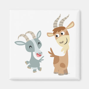 Two Cute Happy Cartoon Goats Magnet