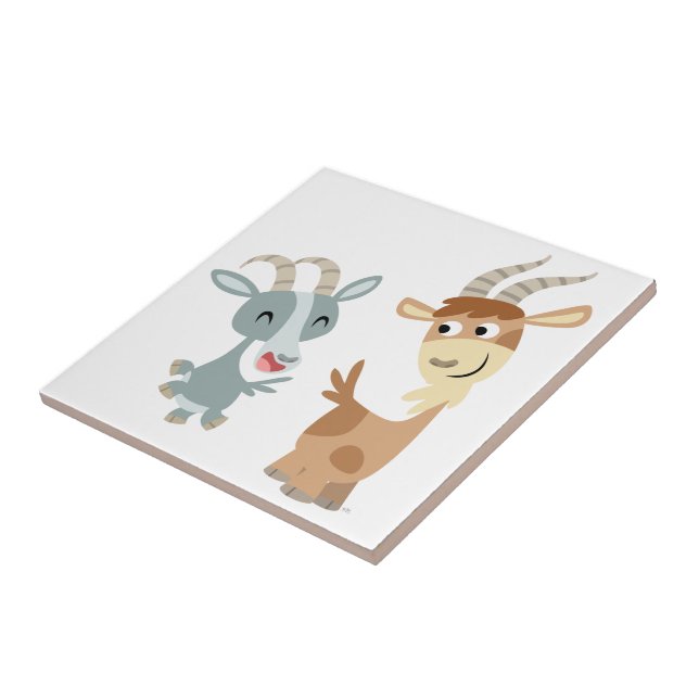 Two Cute Happy Cartoon Goats Tile (Side)