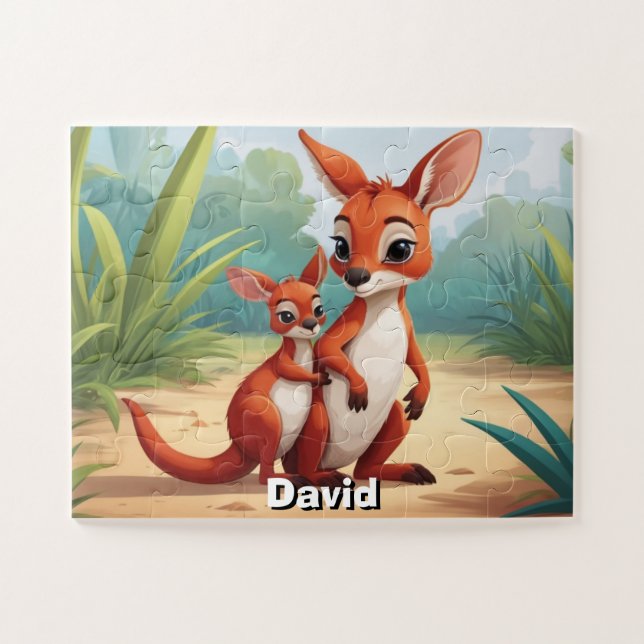 Two cute Kangaroos Personalised  Jigsaw Puzzle (Horizontal)