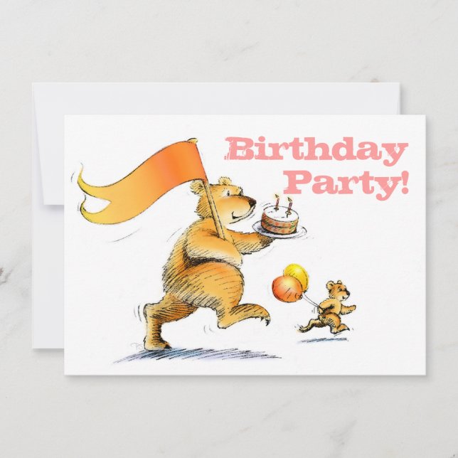 Two Cute Kid's Bears 3rd Birthday Party Invitation (Front)