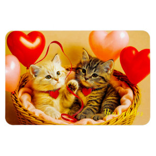 Two Cute Kittens in Basket Valentine Heart Balloon Magnet