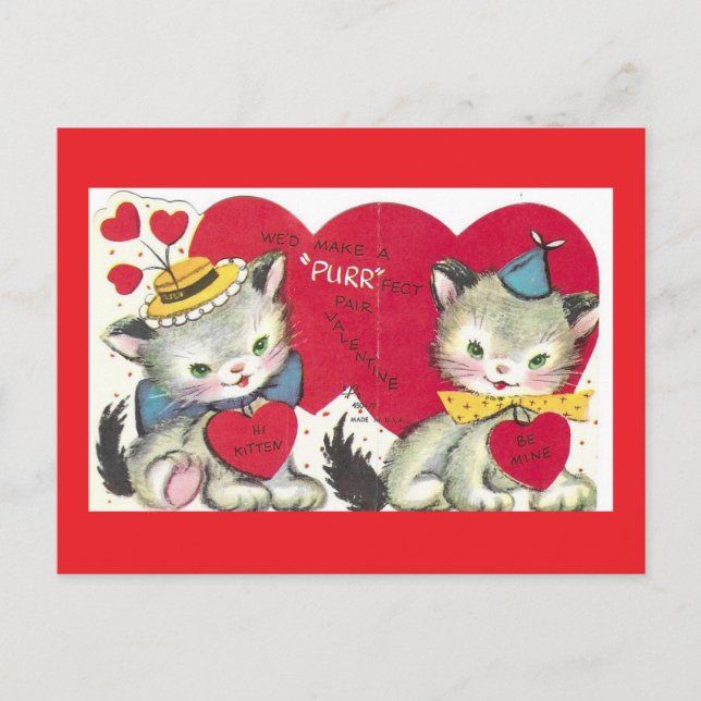 Two Cute Kittens Vintage Valentine Postcard (Front)