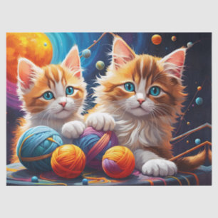 Two Cute kittens with balls of yarn and Planets Tissue Paper