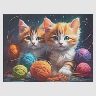 Two Cute kittens with balls of yarn  Tissue Paper