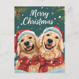 Two cute Labrador Merry Christmas Postcard
