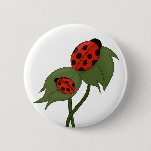 Two cute ladybugs on a plant 6 cm round badge