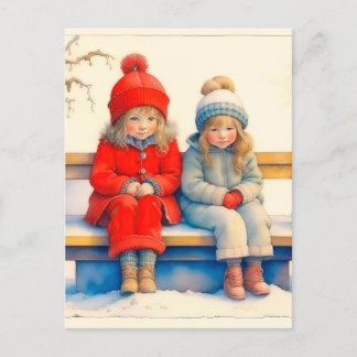 Two Cute Little Children Chritmas Postcard